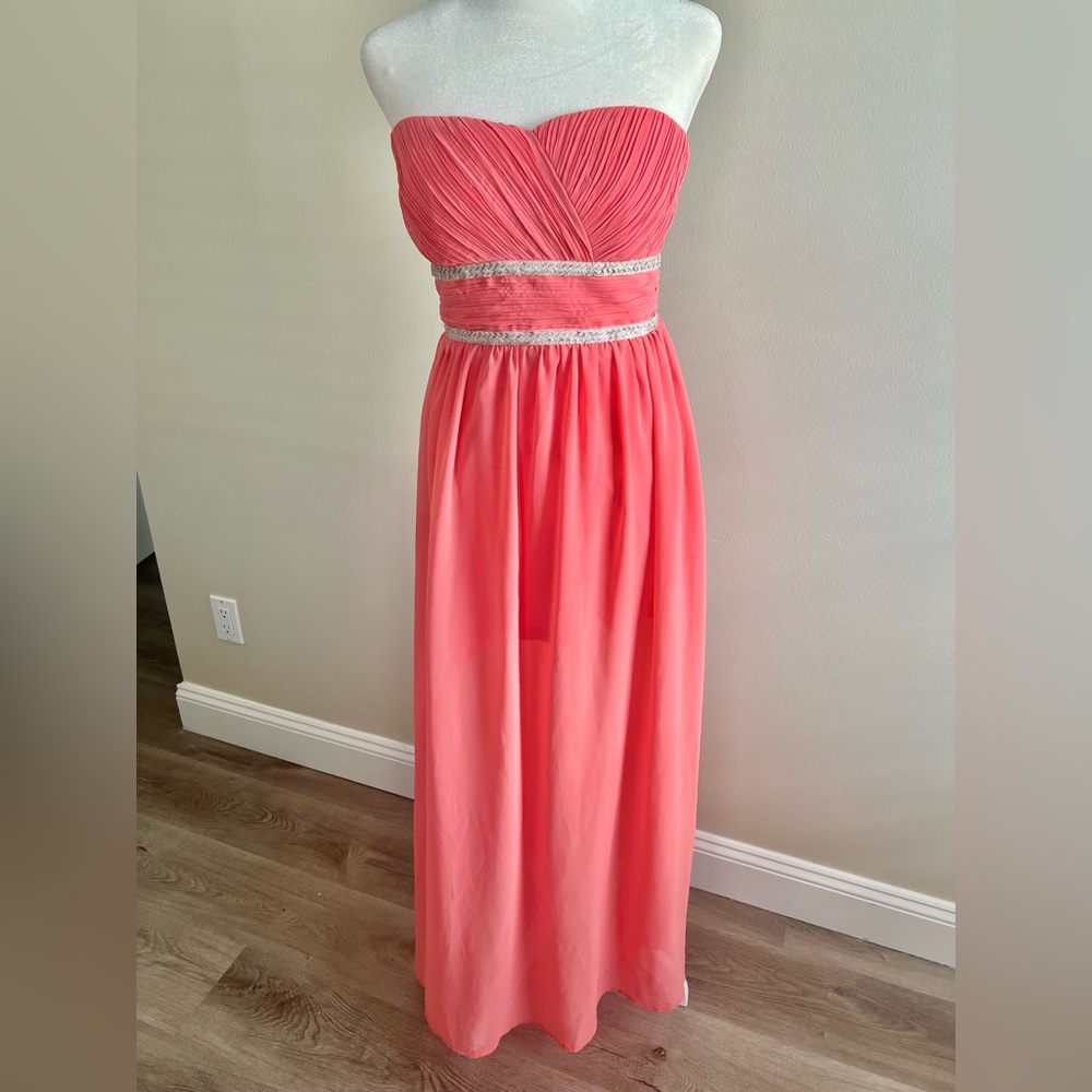 Coral Strapless Maxi Formal Dress Size Small Prom Weddings Cruises